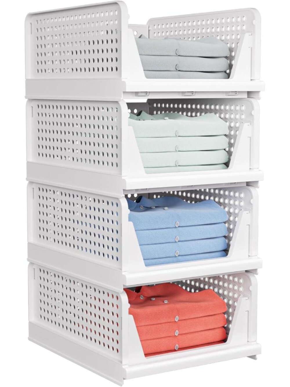 4 Pack Stackable Closet Storage Basket - Stackable Storage Bins